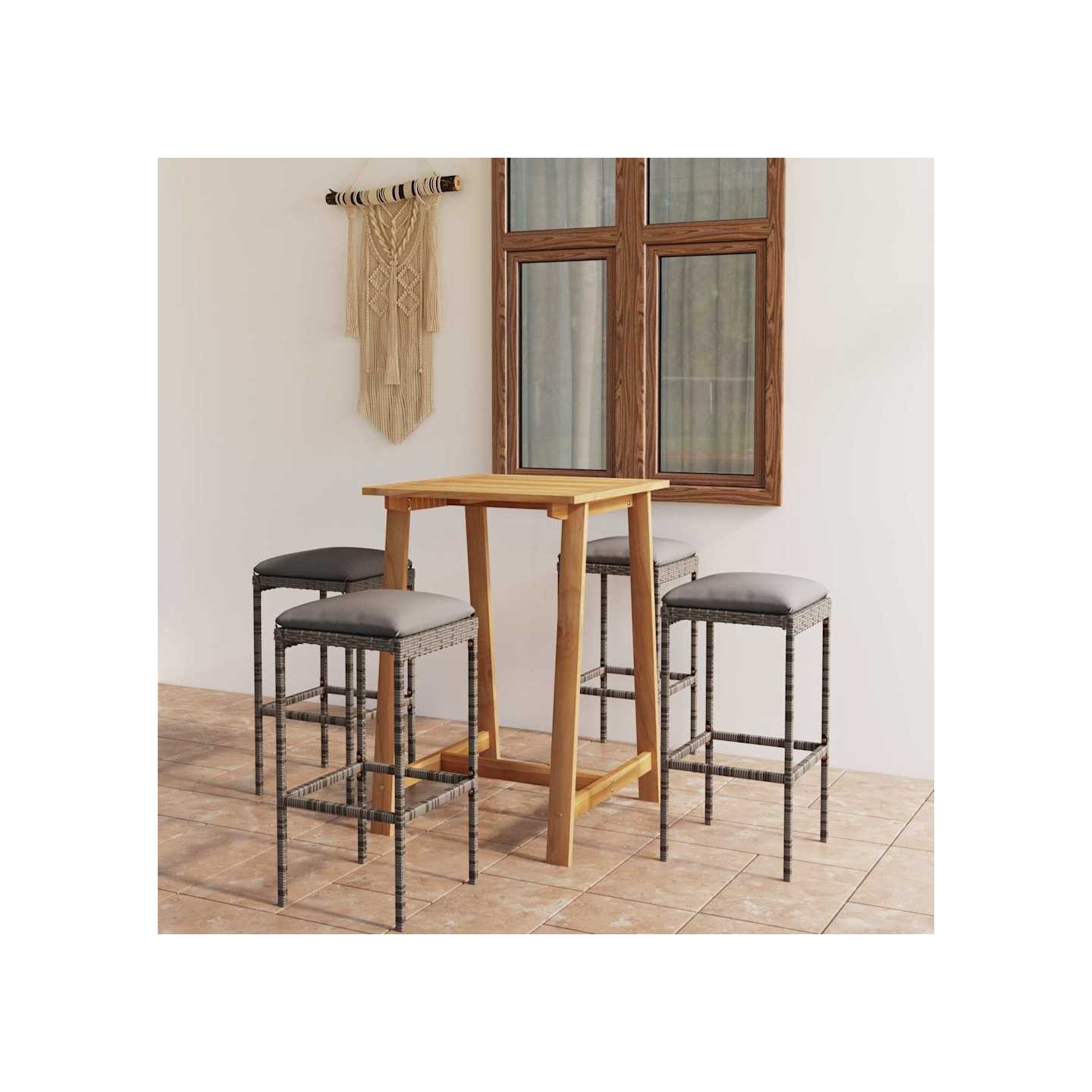 Ensemble de bar de jardin avec coussins 5 pcs Gris