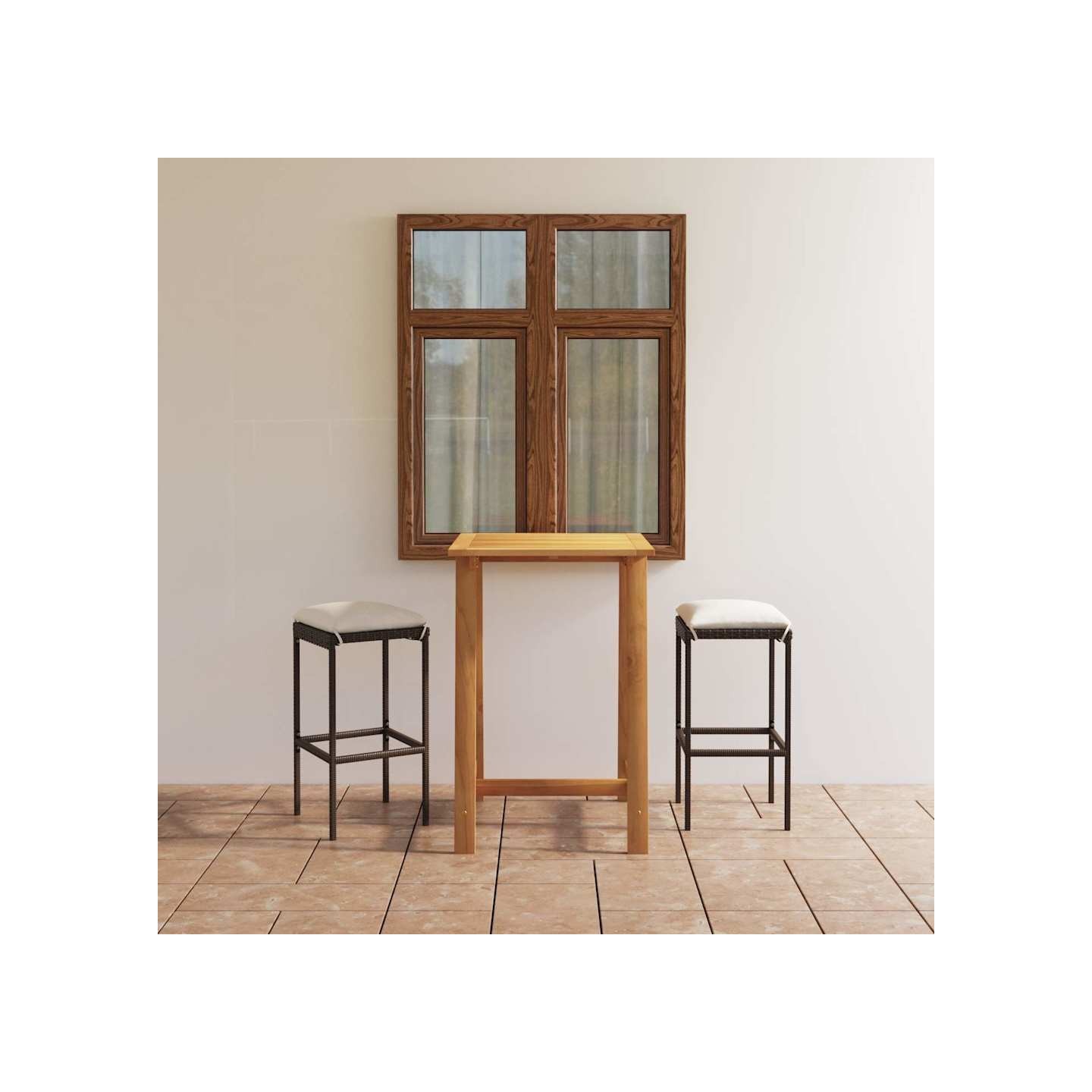 Ensemble de bar de jardin avec coussins 3 pcs Marron