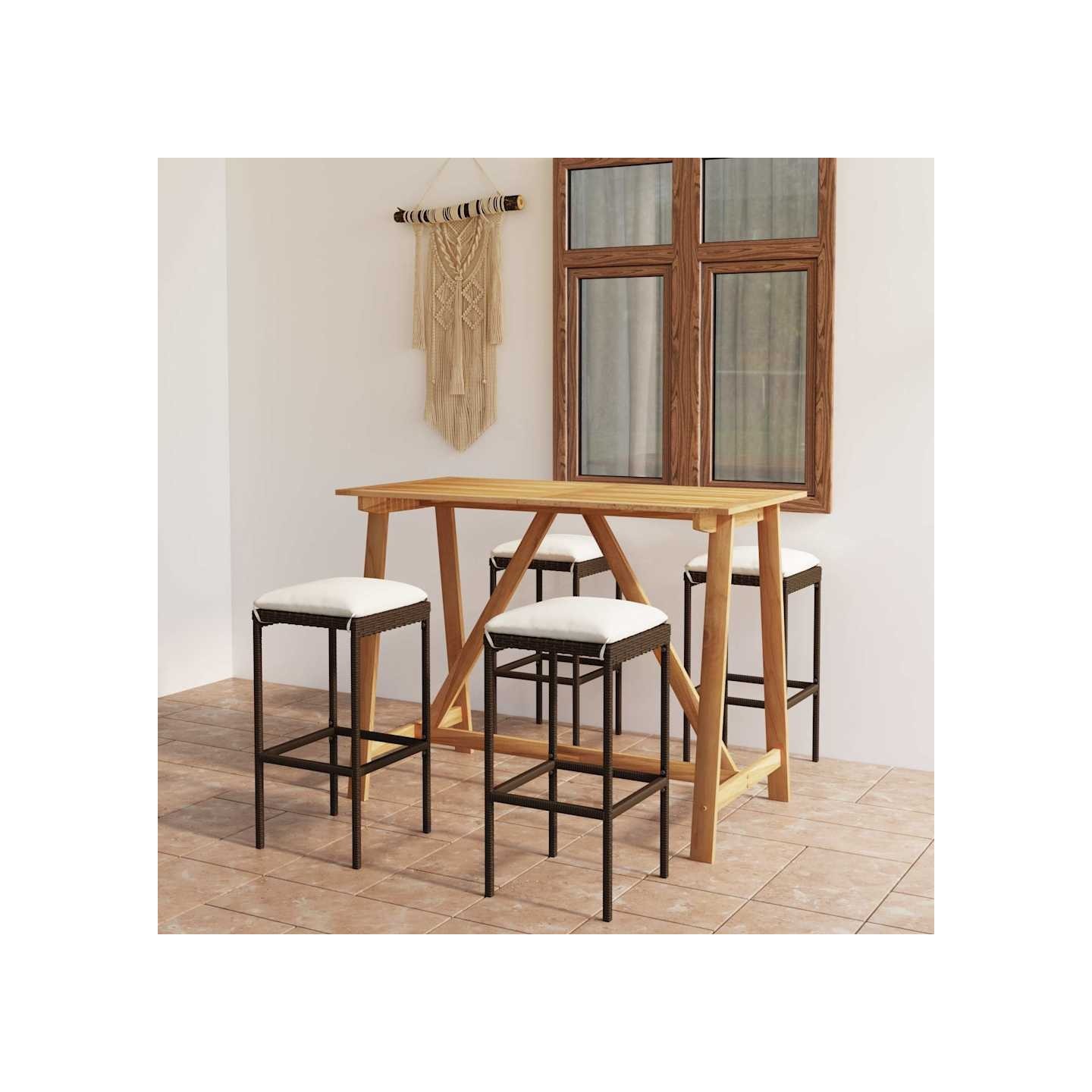 Ensemble de bar de jardin avec coussins 5 pcs Marron