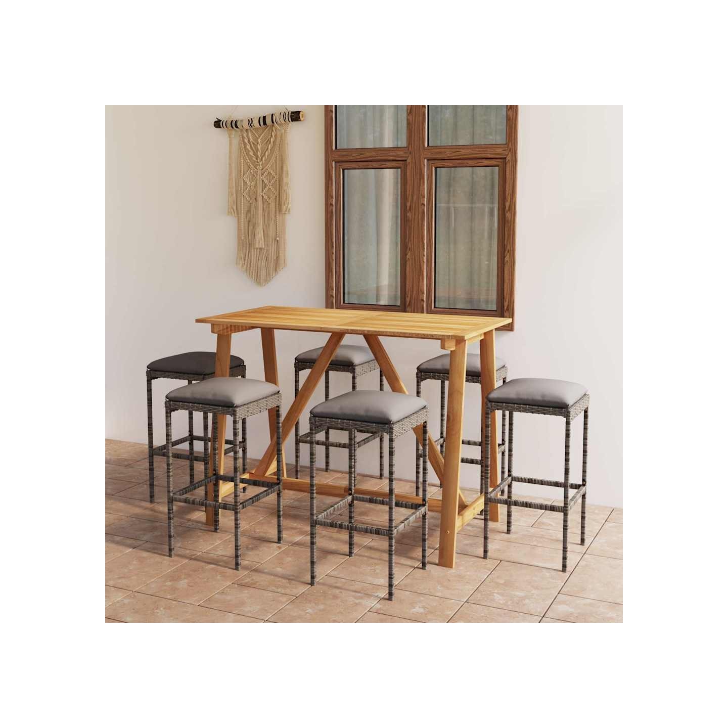 Ensemble de bar de jardin avec coussins 7 pcs Gris