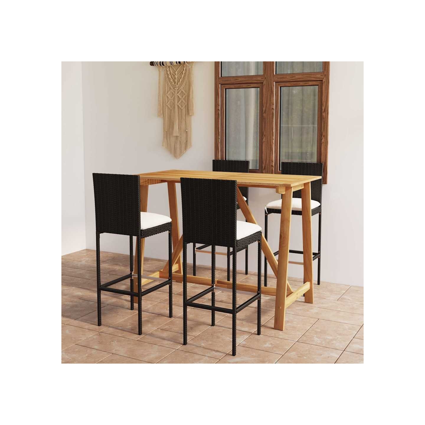 Ensemble de bar de jardin avec coussins 5 pcs Noir