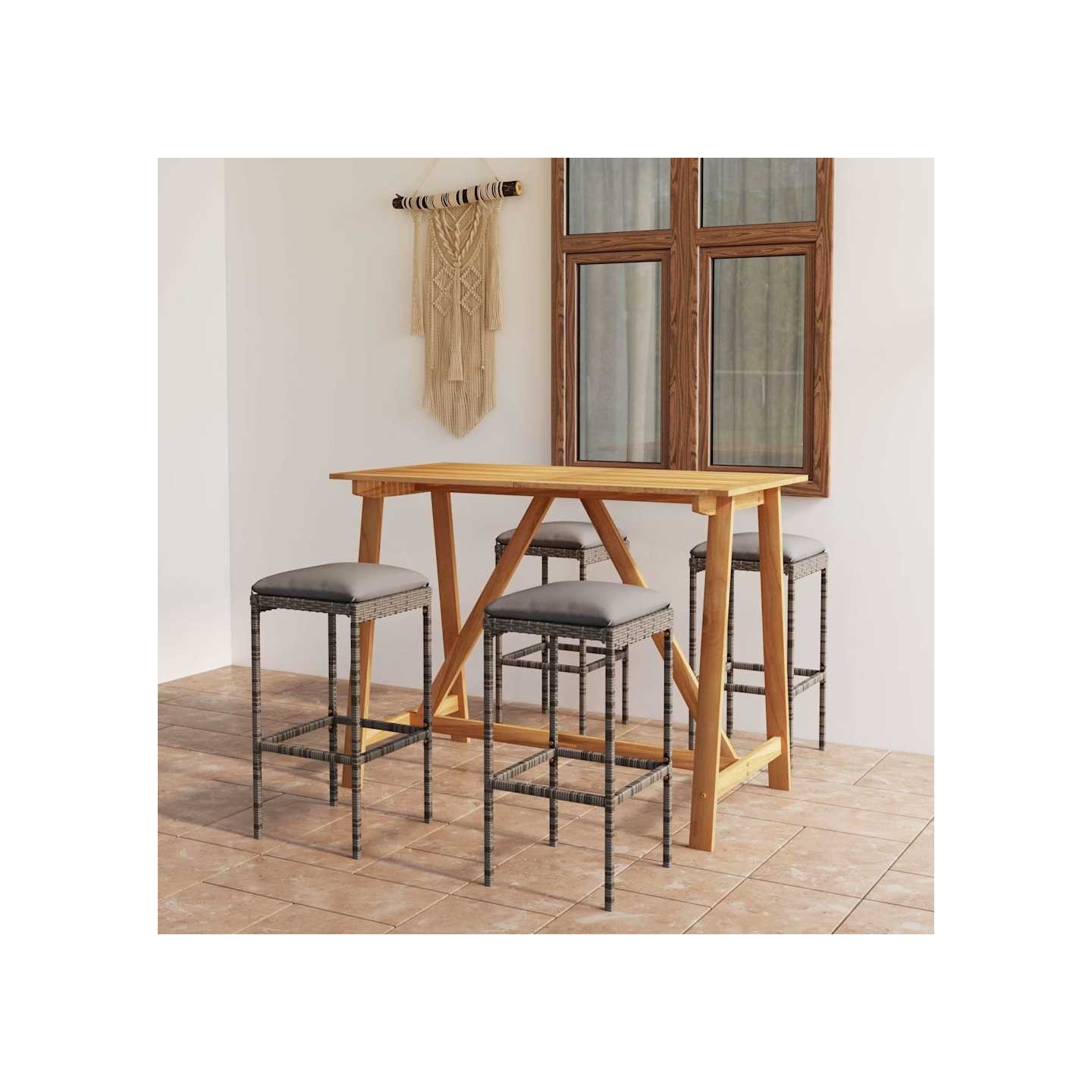 Ensemble de bar de jardin avec coussins 5 pcs Gris