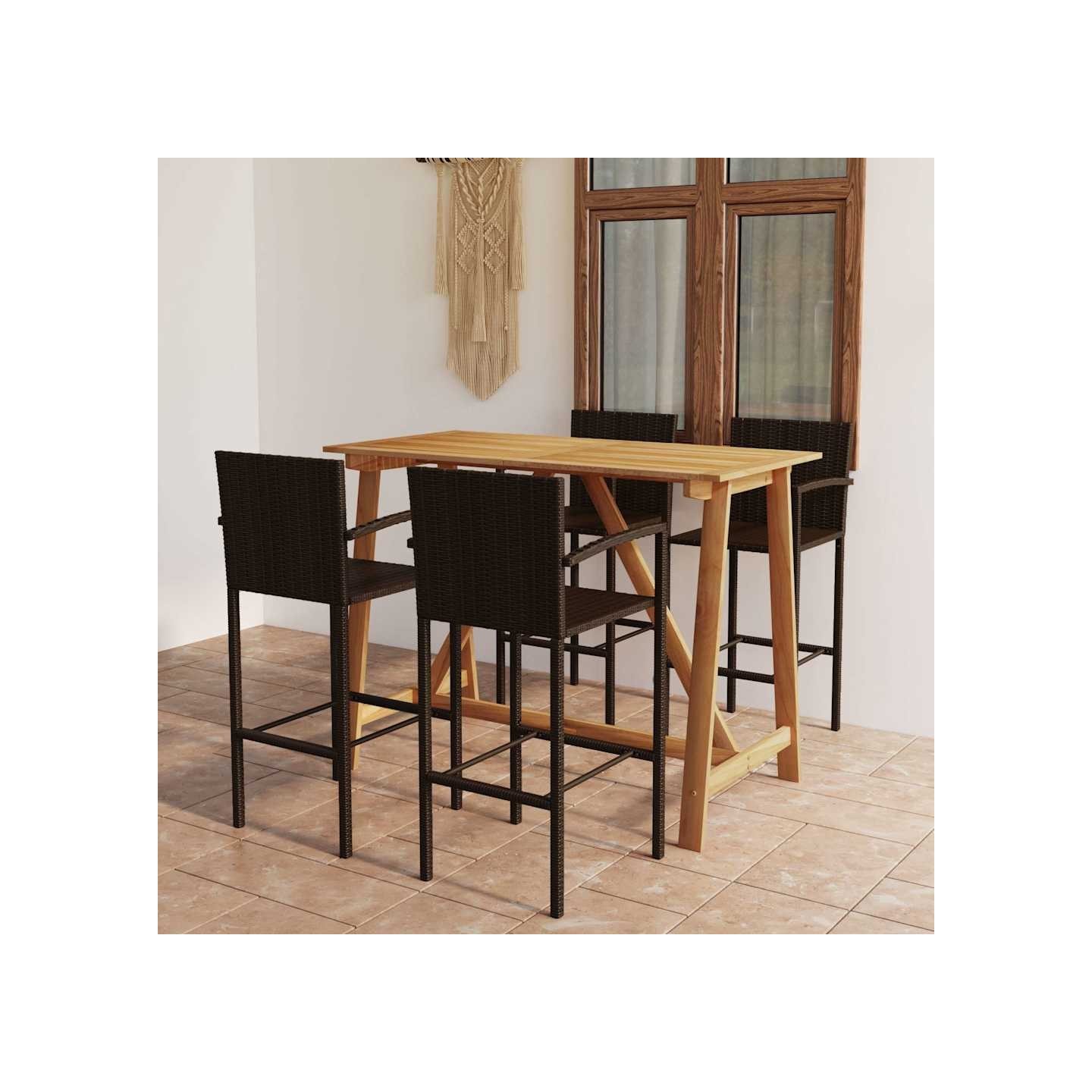 Ensemble de bar de jardin 5 pcs Marron