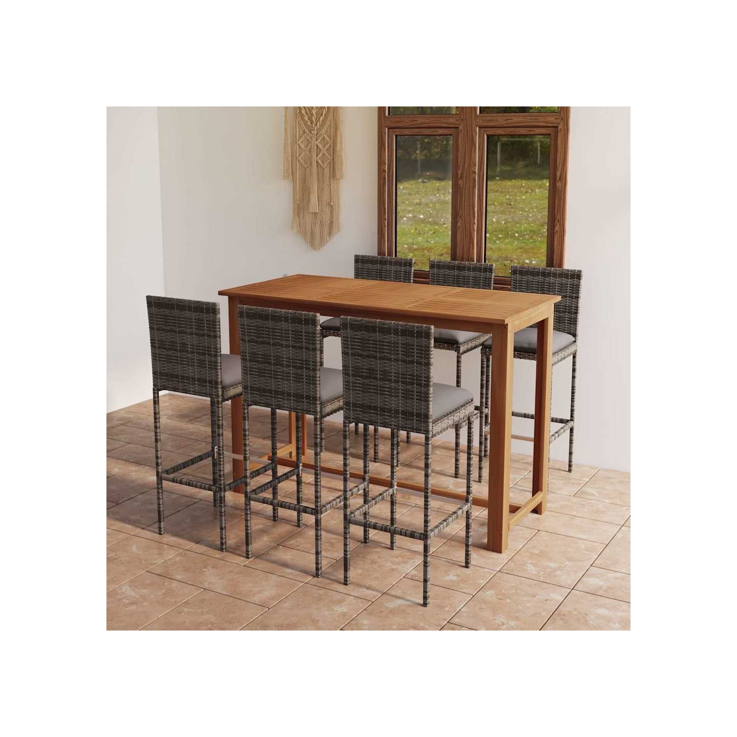 Ensemble de bar de jardin 7 pcs avec coussins Gris