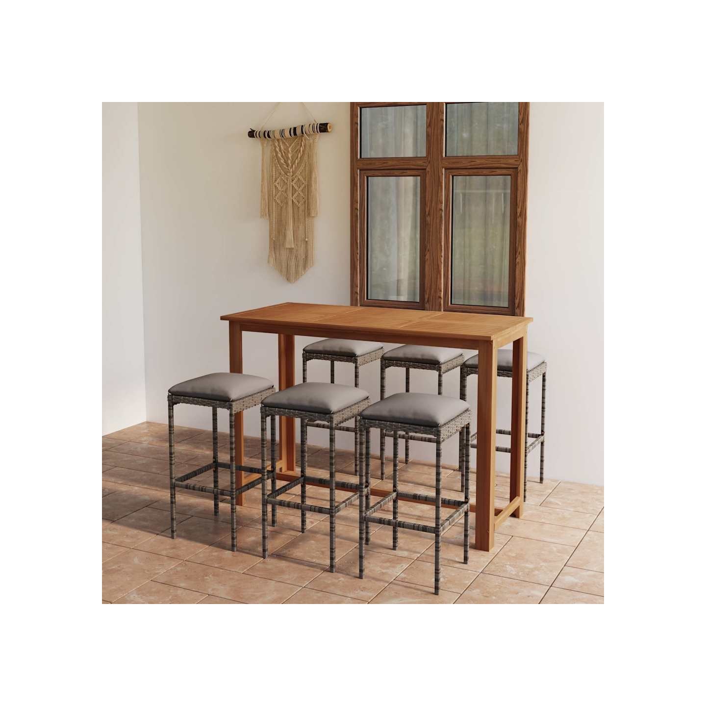 Ensemble de bar de jardin avec coussins 7 pcs Gris