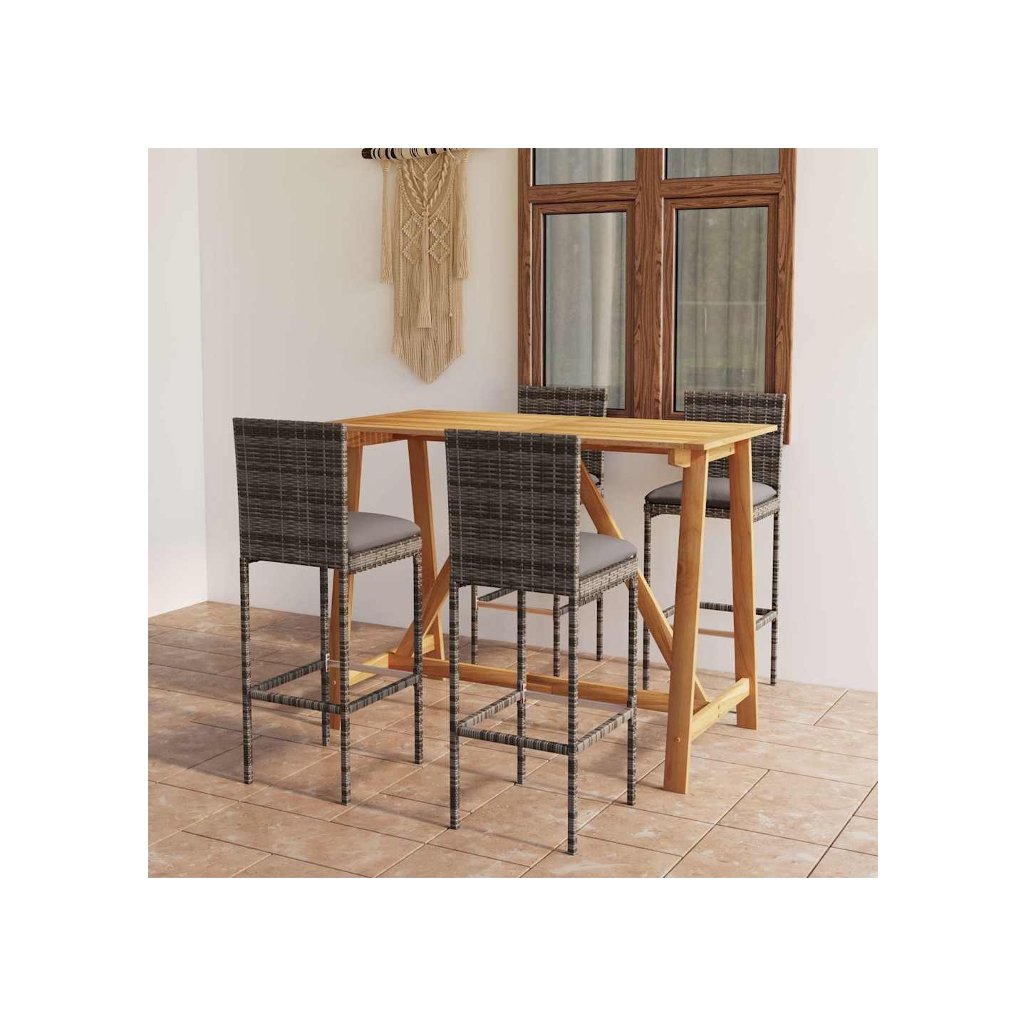 Ensemble de bar de jardin avec coussins 5 pcs Gris