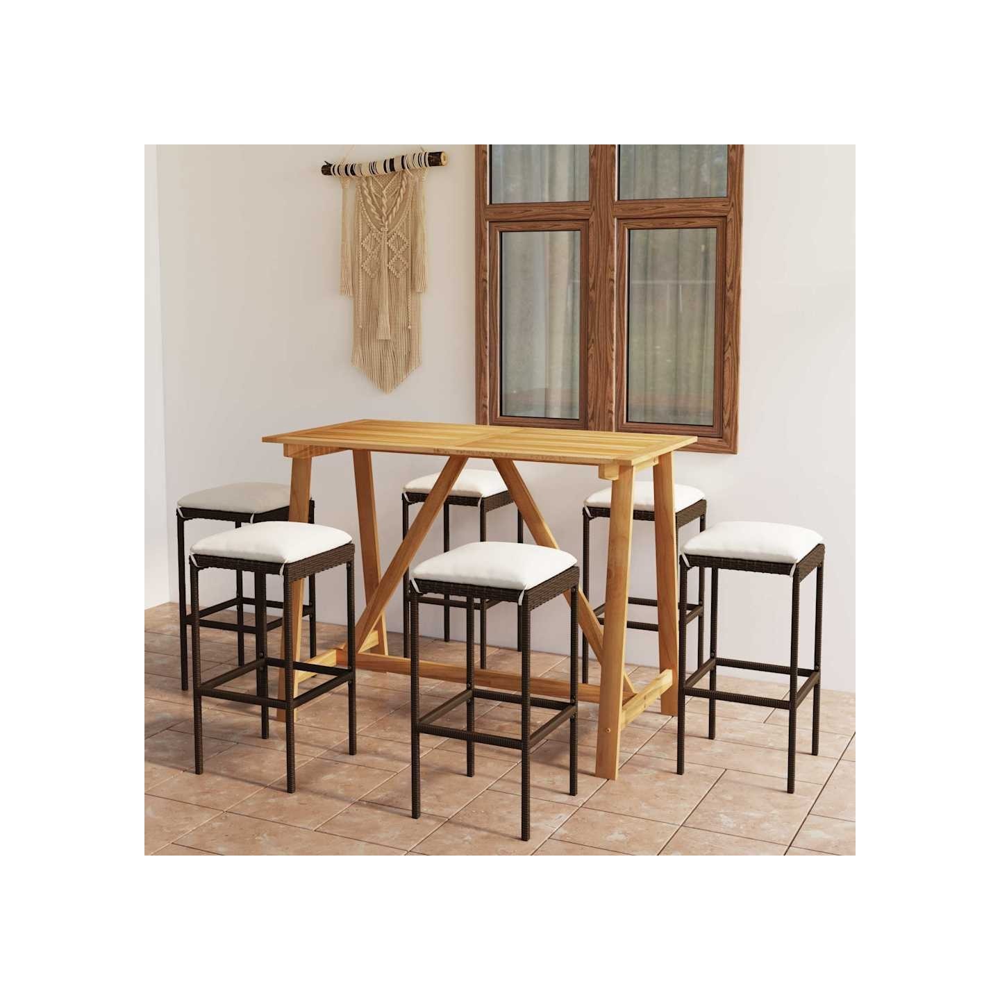 Ensemble de bar de jardin avec coussins 7 pcs Marron