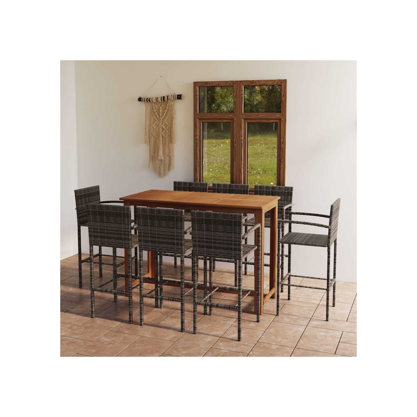 Ensemble de bar de jardin 9 pcs Gris