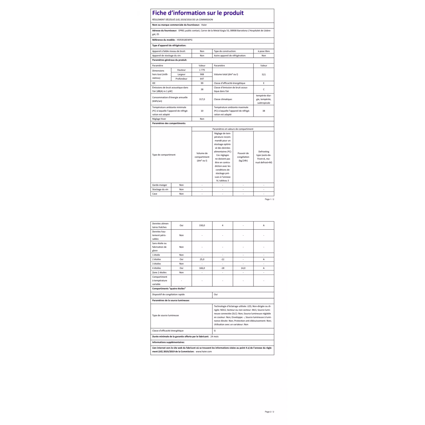 Réfrigérateur américain Haier HSR3918EWPG 521 L | Nimestore