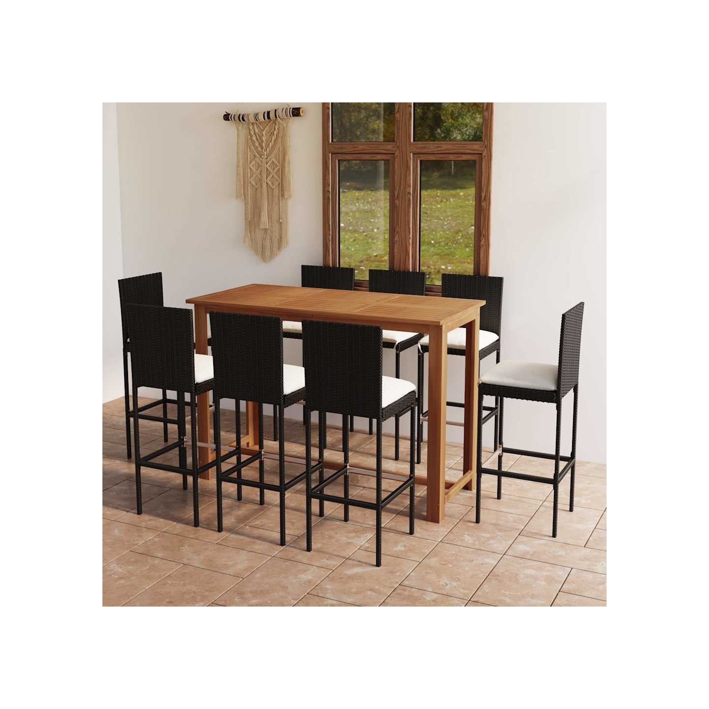 Ensemble de bar de jardin avec coussins 9 pcs Noir