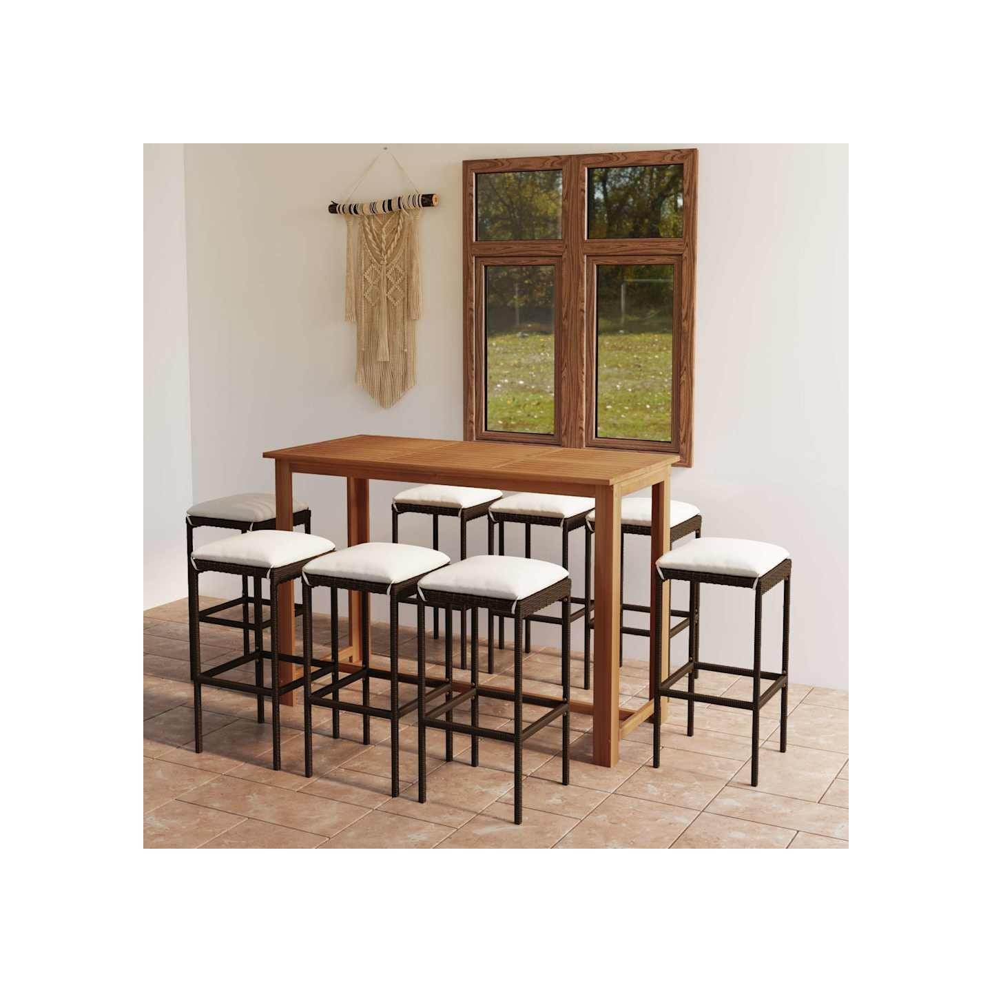 Ensemble de bar de jardin avec coussins 9 pcs Noir