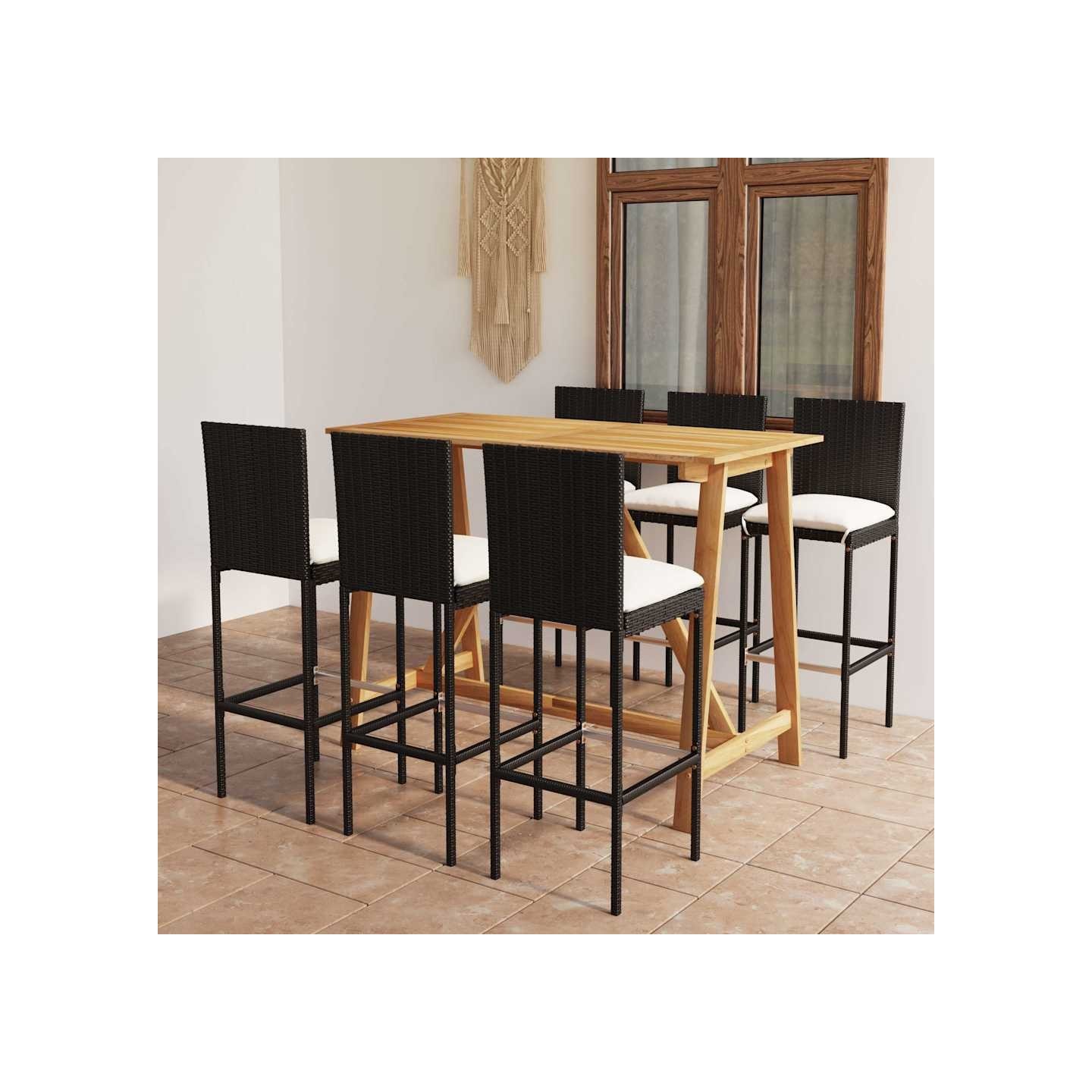 Ensemble de bar de jardin avec coussins 7 pcs Noir