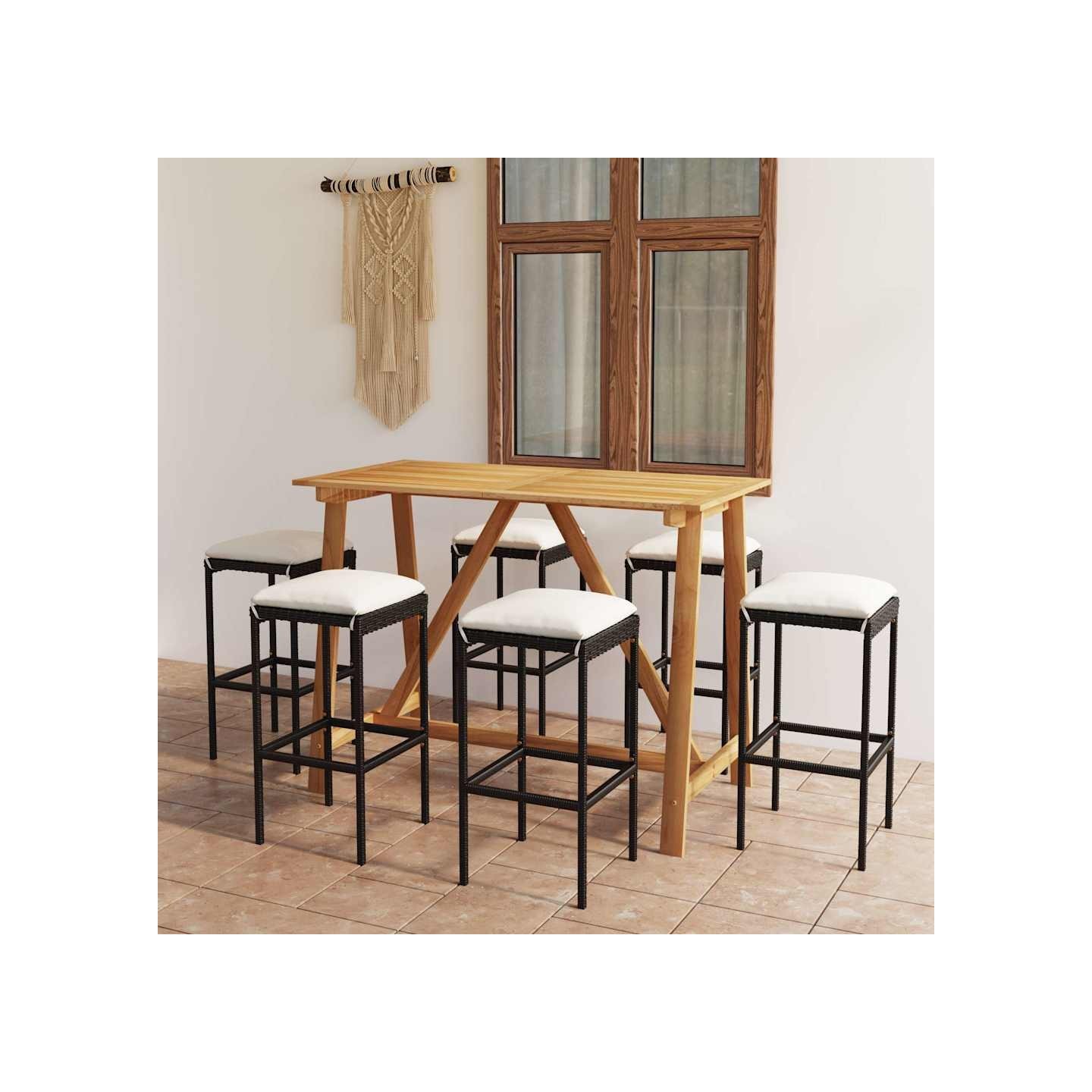 Ensemble de bar de jardin avec coussins 7 pcs Noir