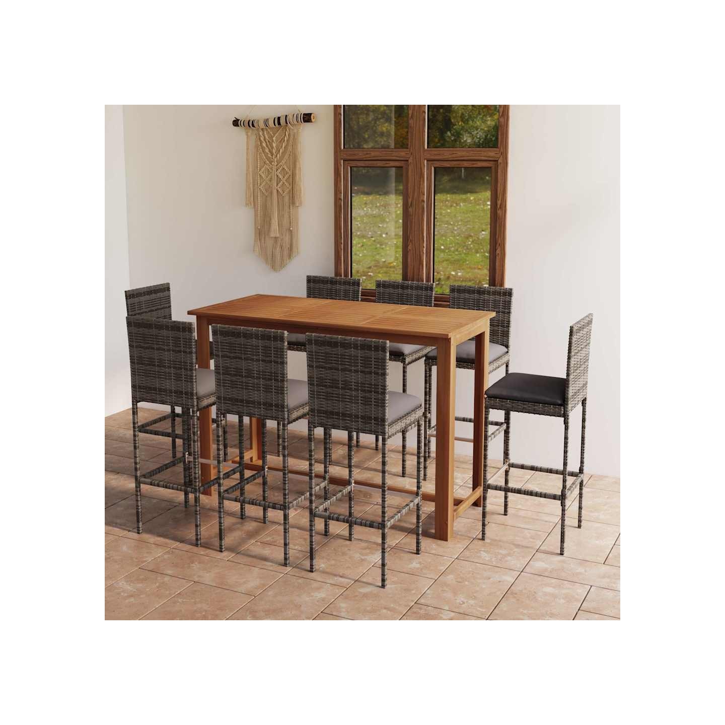 Ensemble de bar de jardin avec coussins 9 pcs Gris