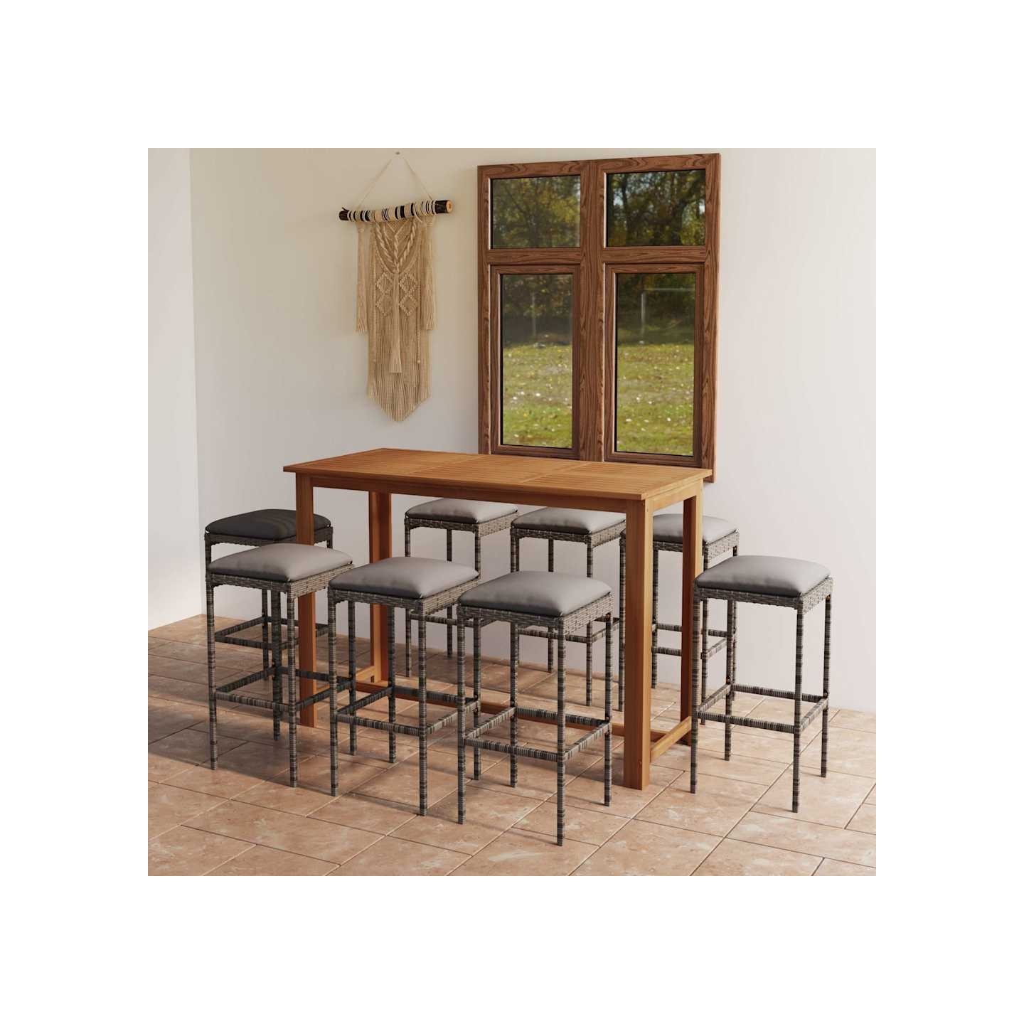 Ensemble de bar de jardin avec coussins 9 pcs Gris