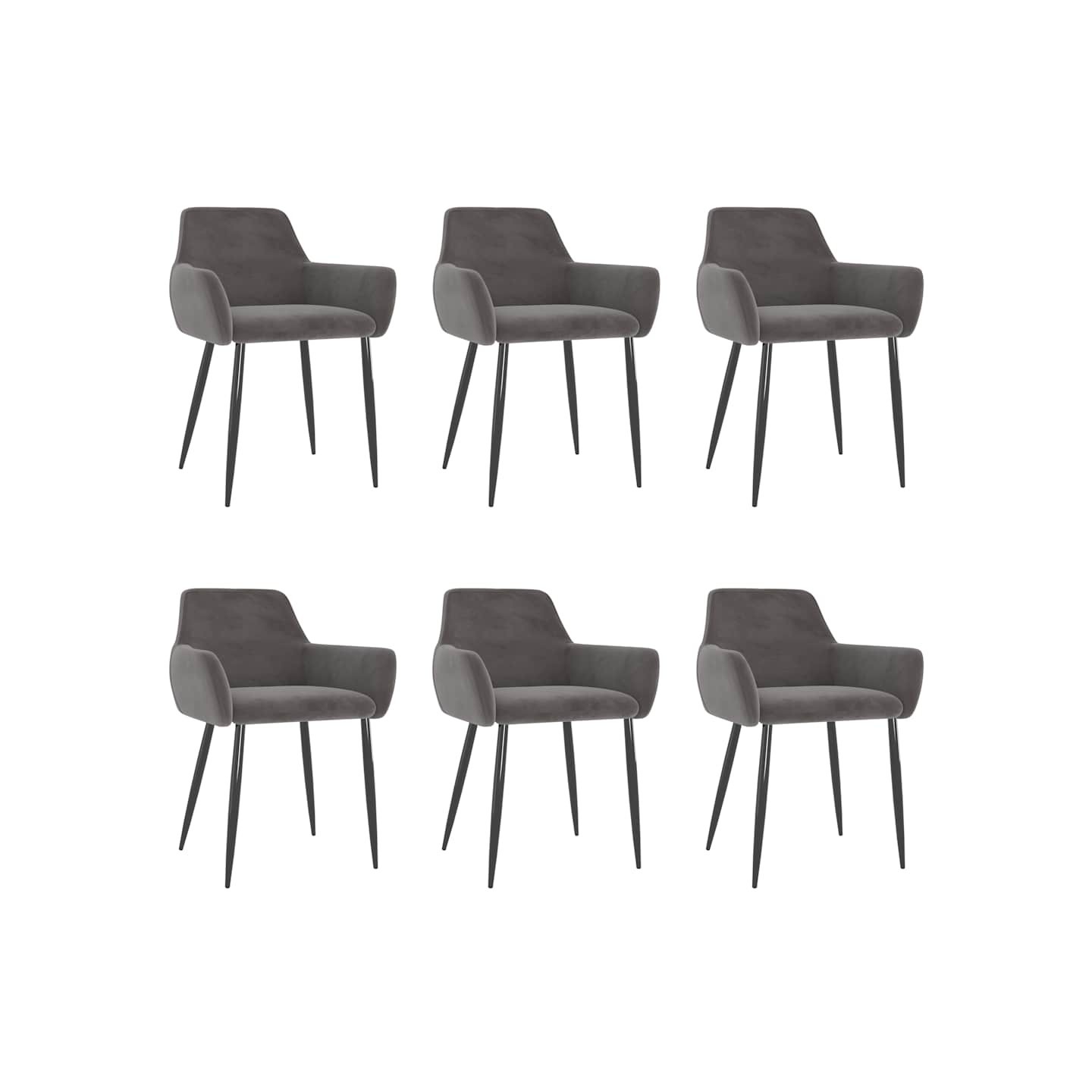 Chaises à manger lot de 6 gris foncé velours