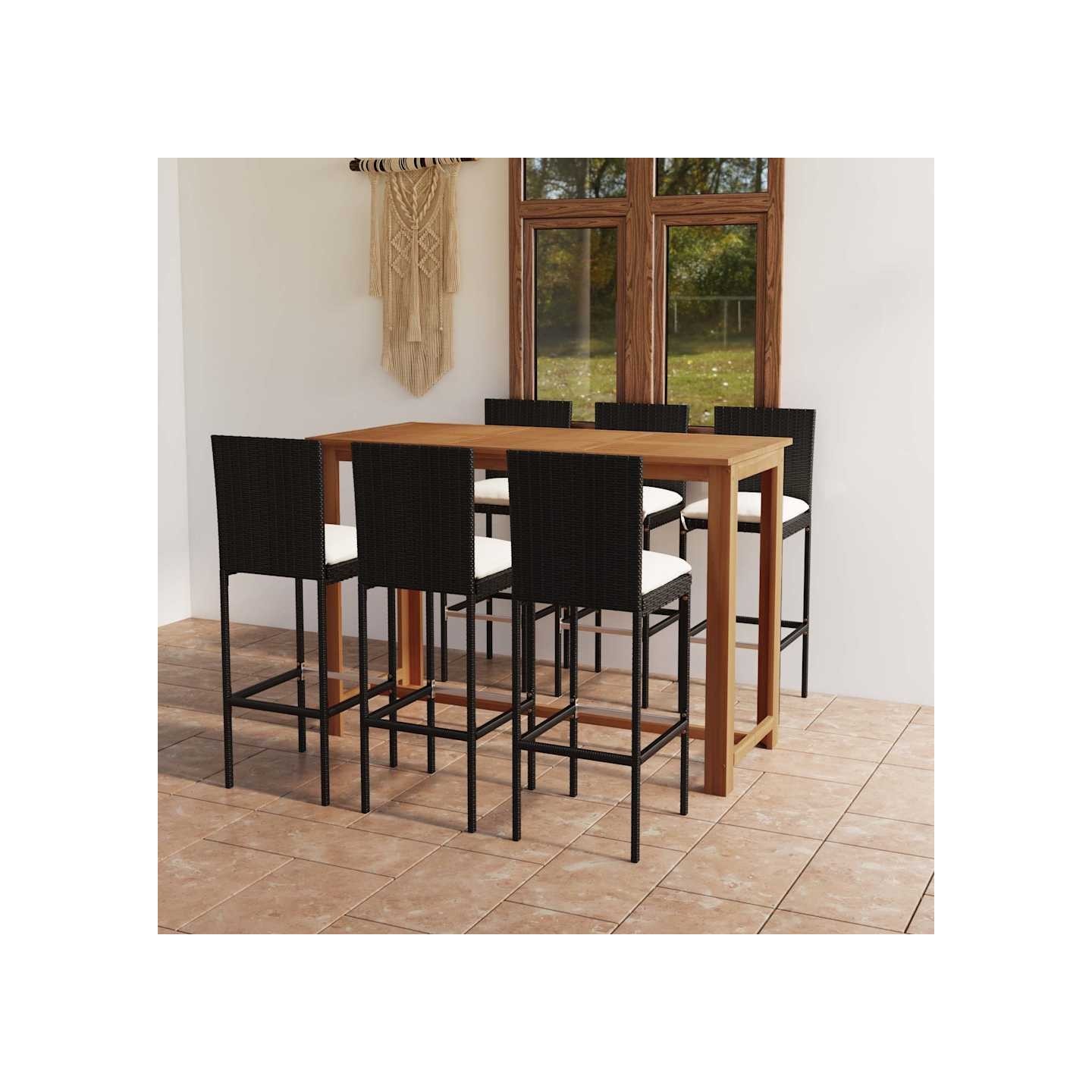 Ensemble de bar de jardin avec coussins 7 pcs Noir