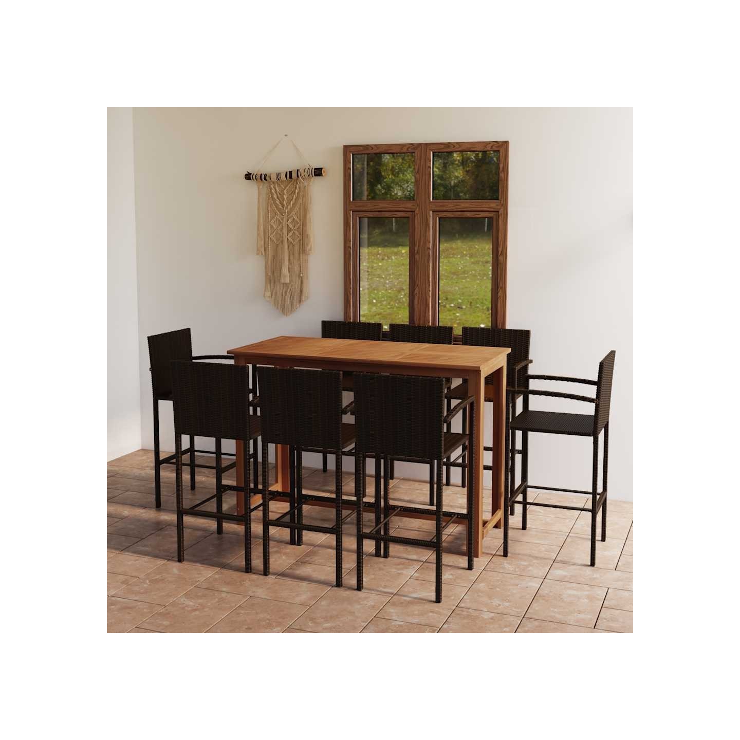 Ensemble de bar de jardin 9 pcs Marron