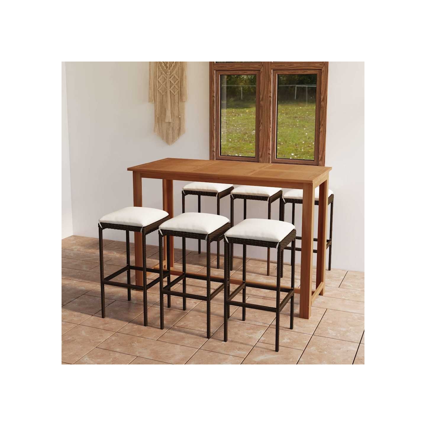 Ensemble de bar de jardin avec coussins 7 pcs Marron