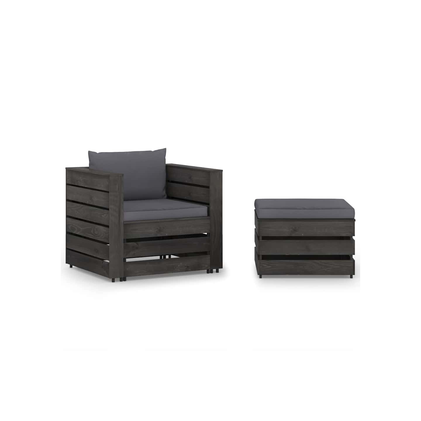 Salon de jardin 2 pcs avec coussins Bois imprégné de gris