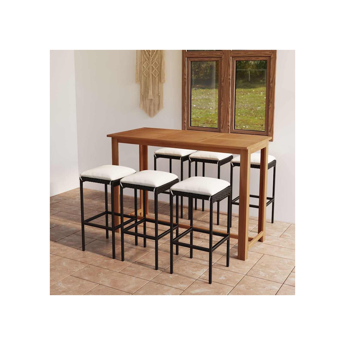Ensemble de bar de jardin avec coussins 7 pcs Noir