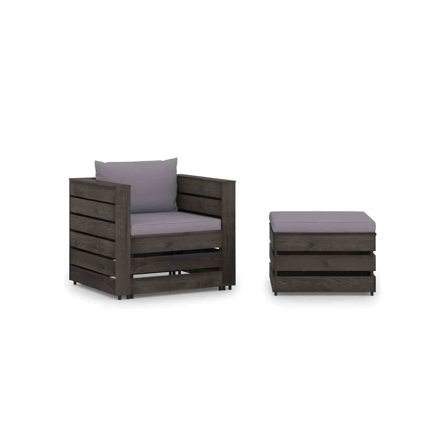 Salon de jardin 2 pcs avec coussins Bois imprégné de gris