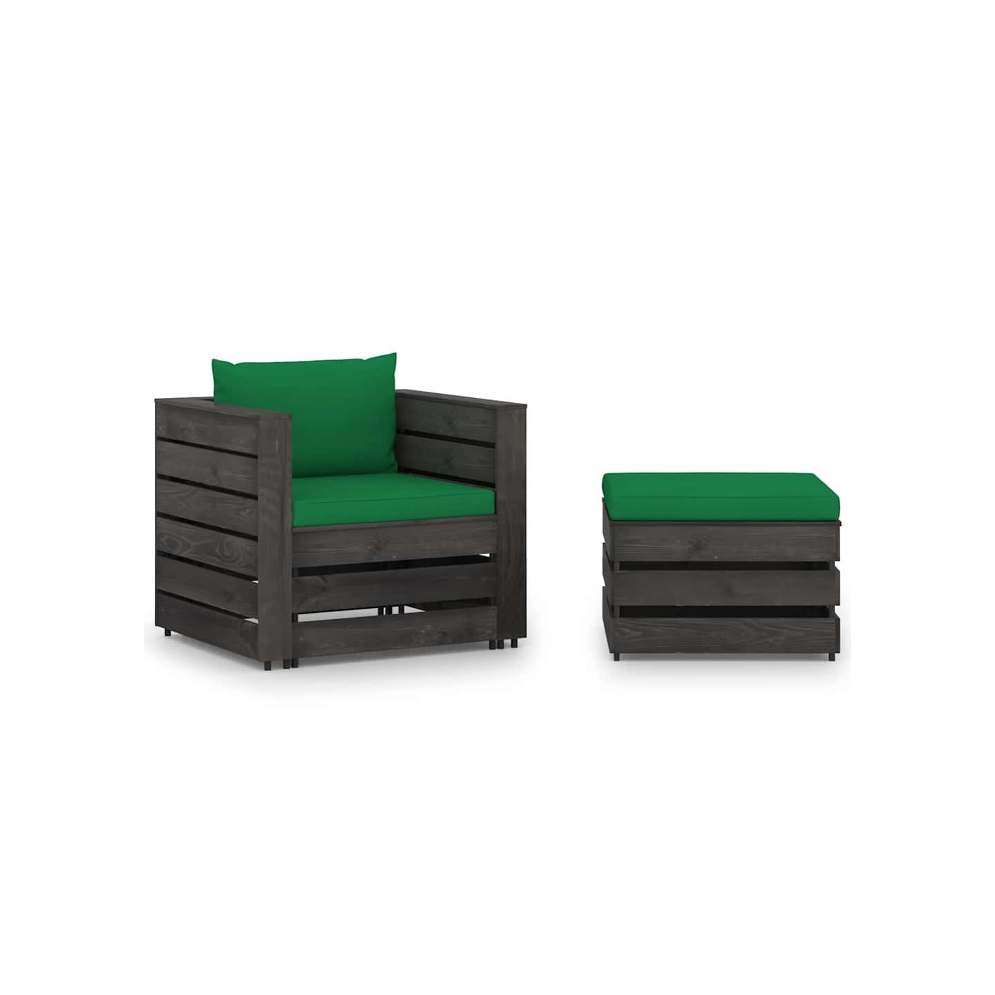 Salon de jardin 2 pcs avec coussins Bois imprégné de gris
