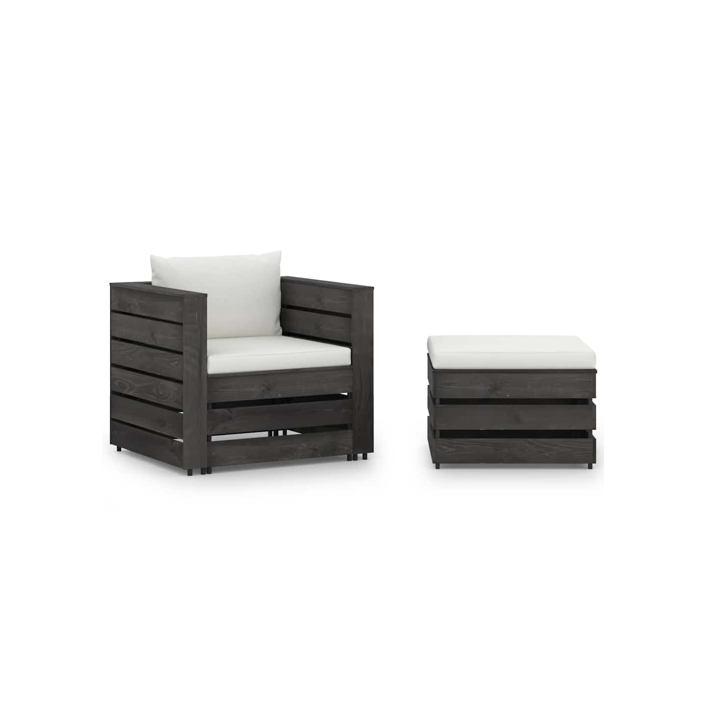 Salon de jardin 2 pcs avec coussins Bois imprégné de gris