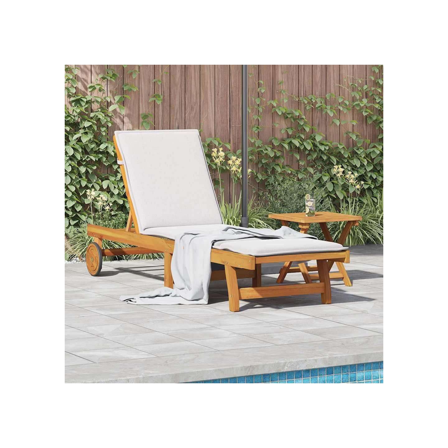 Chaise longue avec table bois massif d'acacia