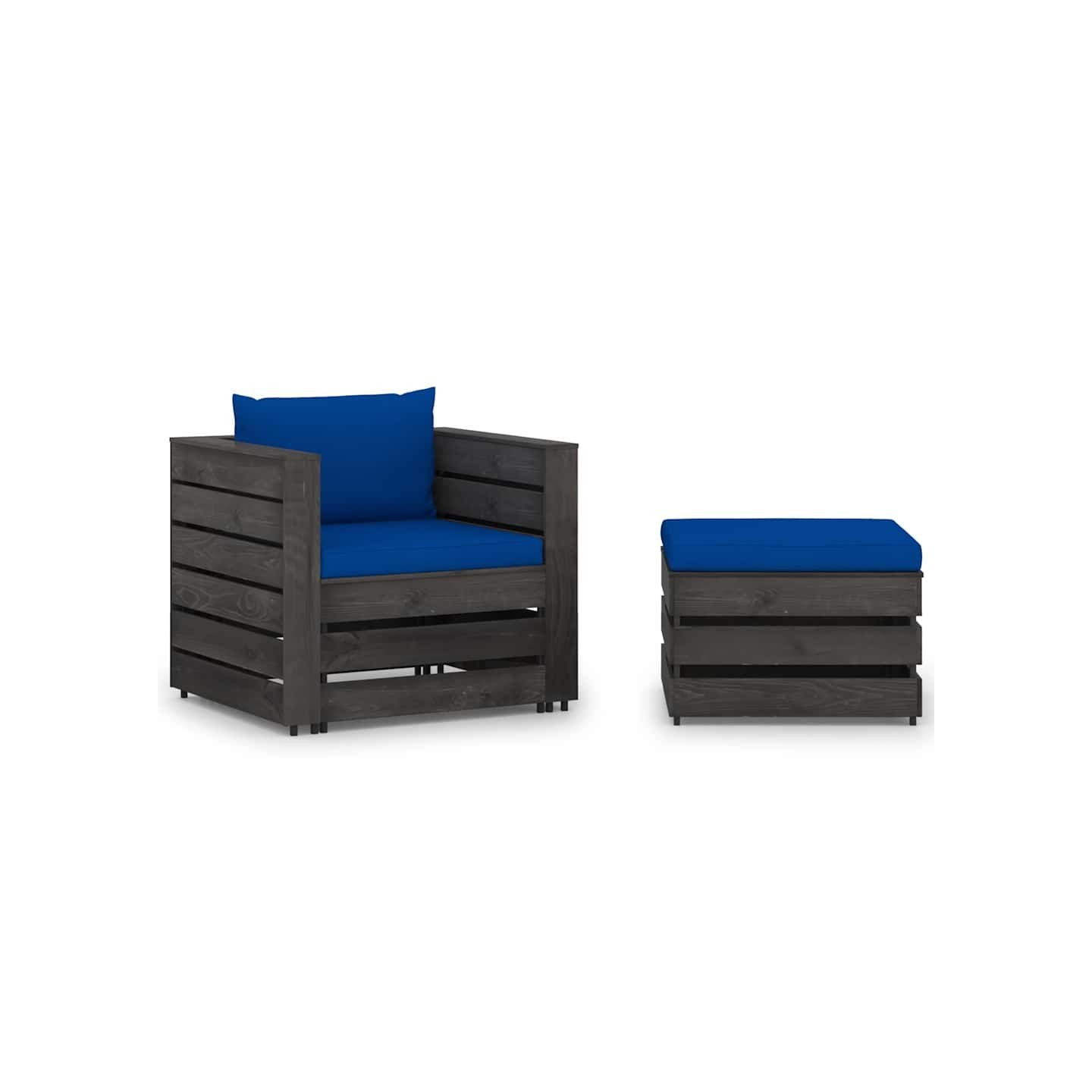 Salon de jardin 2 pcs avec coussins Bois imprégné de gris