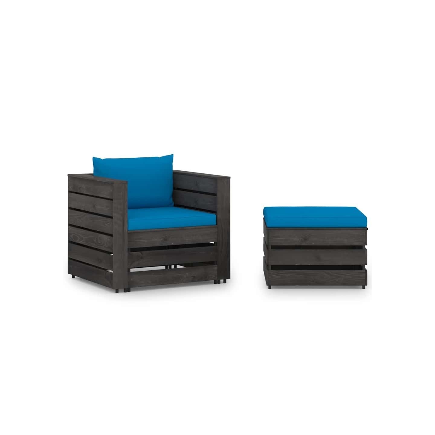 Salon de jardin 2 pcs avec coussins Bois imprégné de gris