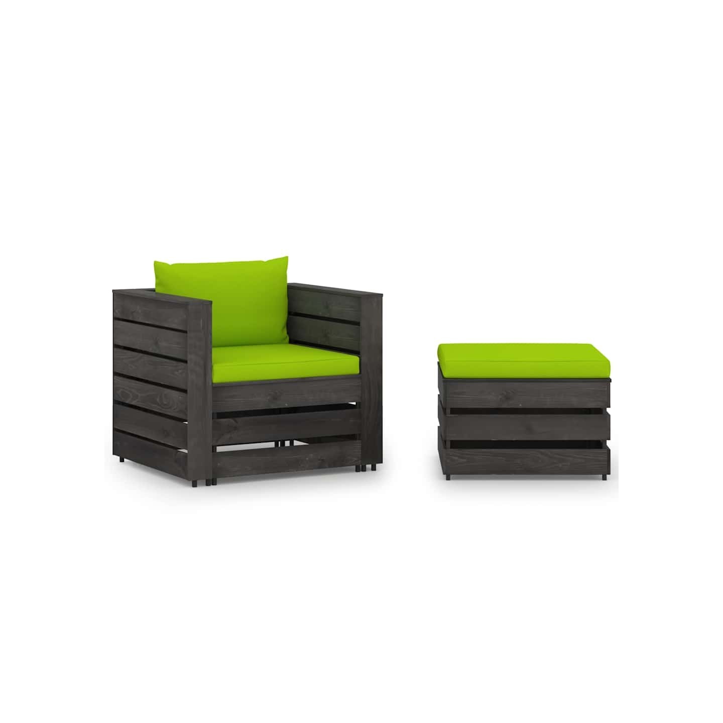 Salon de jardin 2 pcs avec coussins Bois imprégné de gris