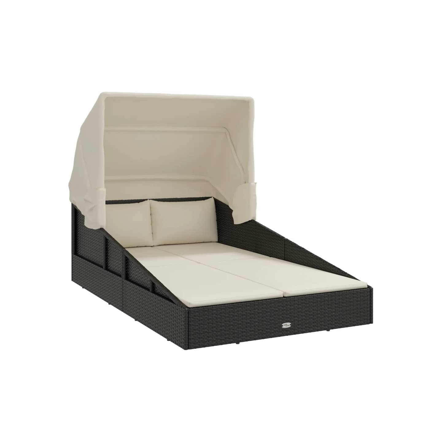 Transat avec toit pliable noir 200x114x128 cm résine tressée