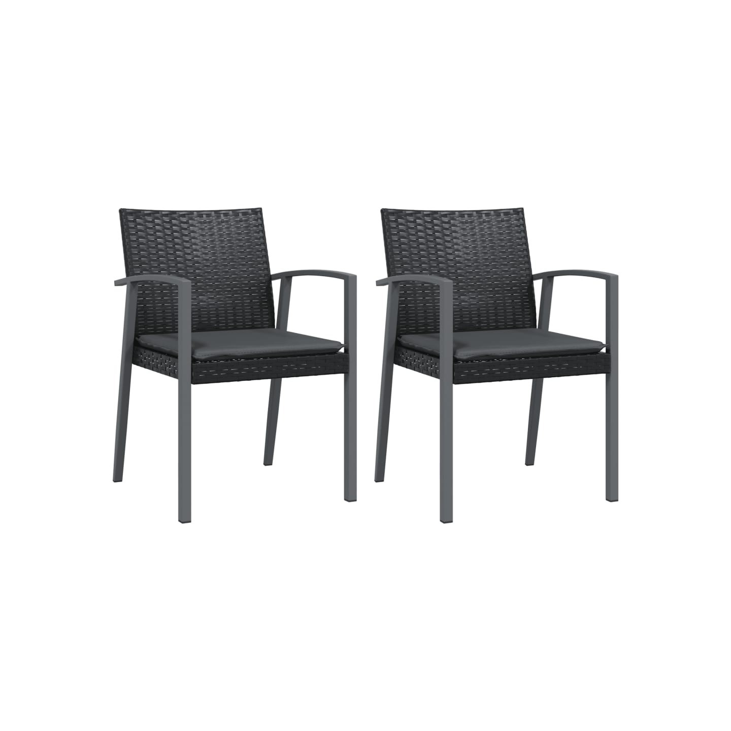 Chaises de jardin et coussins lot de 2 noir 56,5x57x83 cm rotin