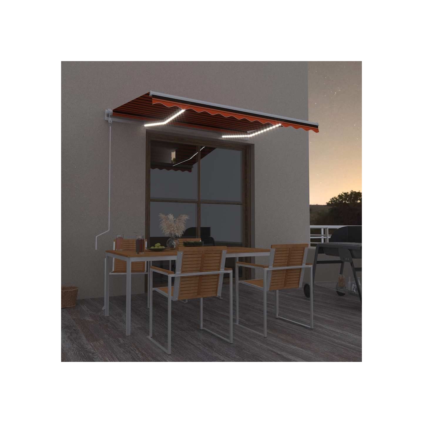 Auvent automatique capteur de vent/LED 350x250 cm Orange/marron