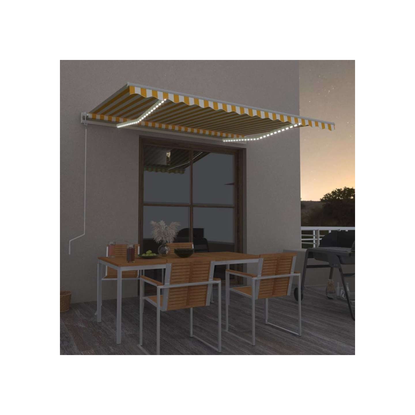 Auvent automatique capteur de vent/LED 400x300cm Jaune et blanc