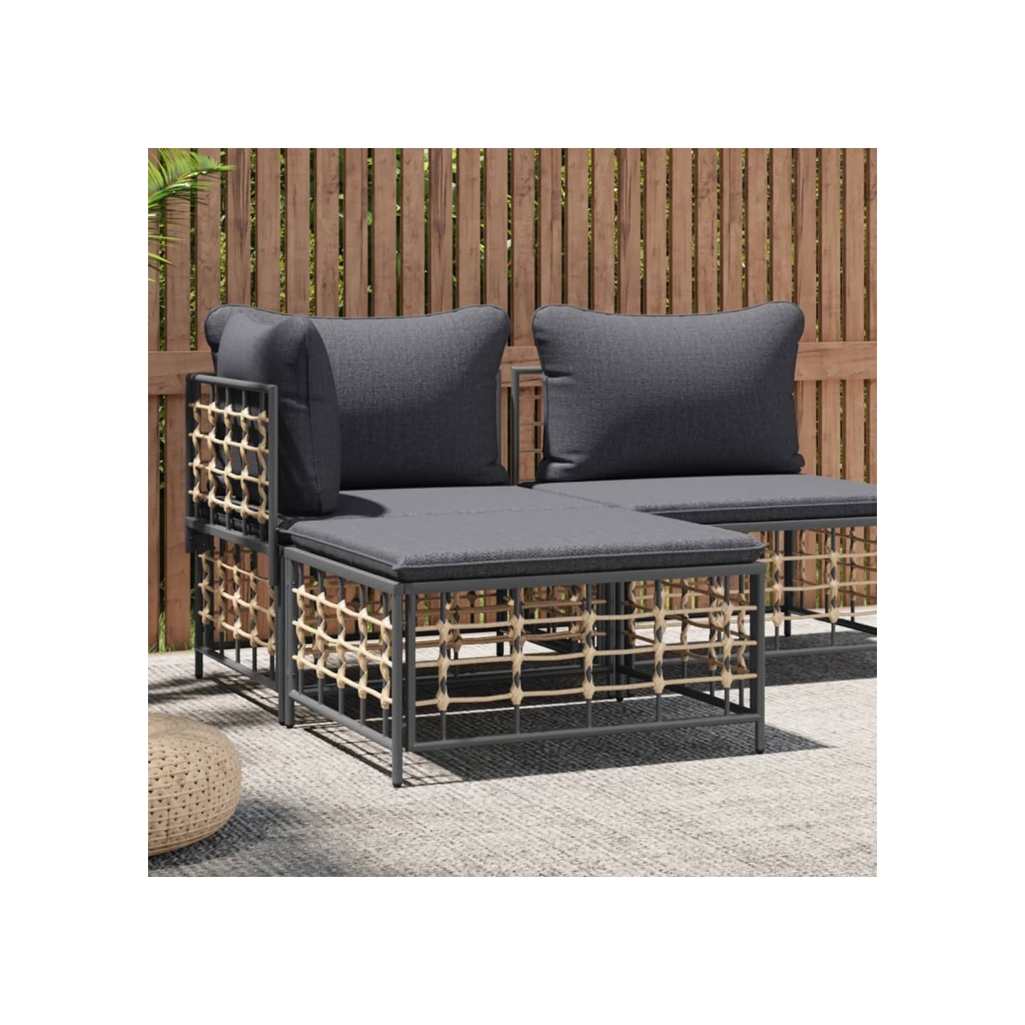 Tabouret de jardin avec coussin gris foncé résine tressée