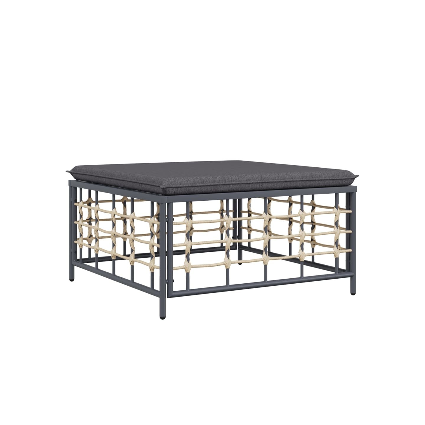 Tabouret de jardin avec coussin gris foncé résine tressée