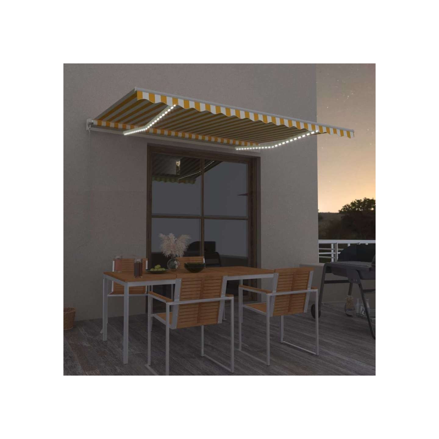 Auvent manuel rétractable avec LED 400x300 cm Jaune et blanc