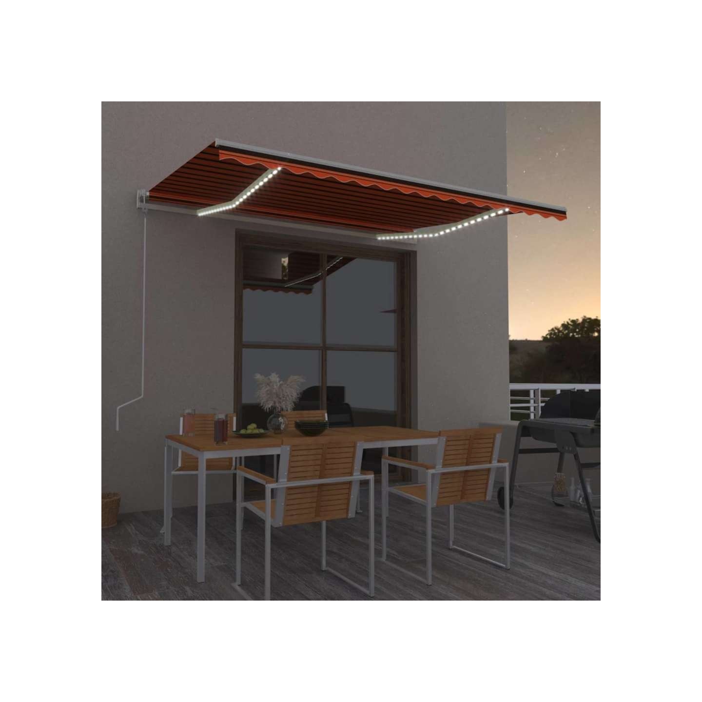 Auvent automatique capteur de vent/LED 450x300 cm Orange marron