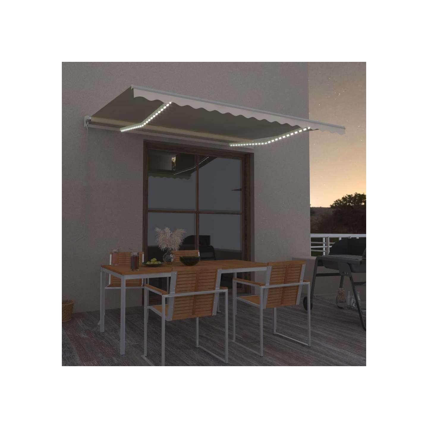 Auvent manuel rétractable avec LED 400x350 cm Crème
