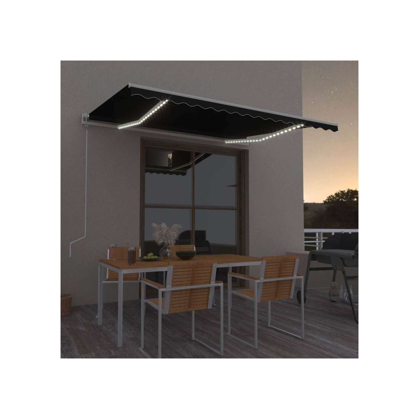Auvent automatique capteur de vent et LED 400x350 cm Anthracite