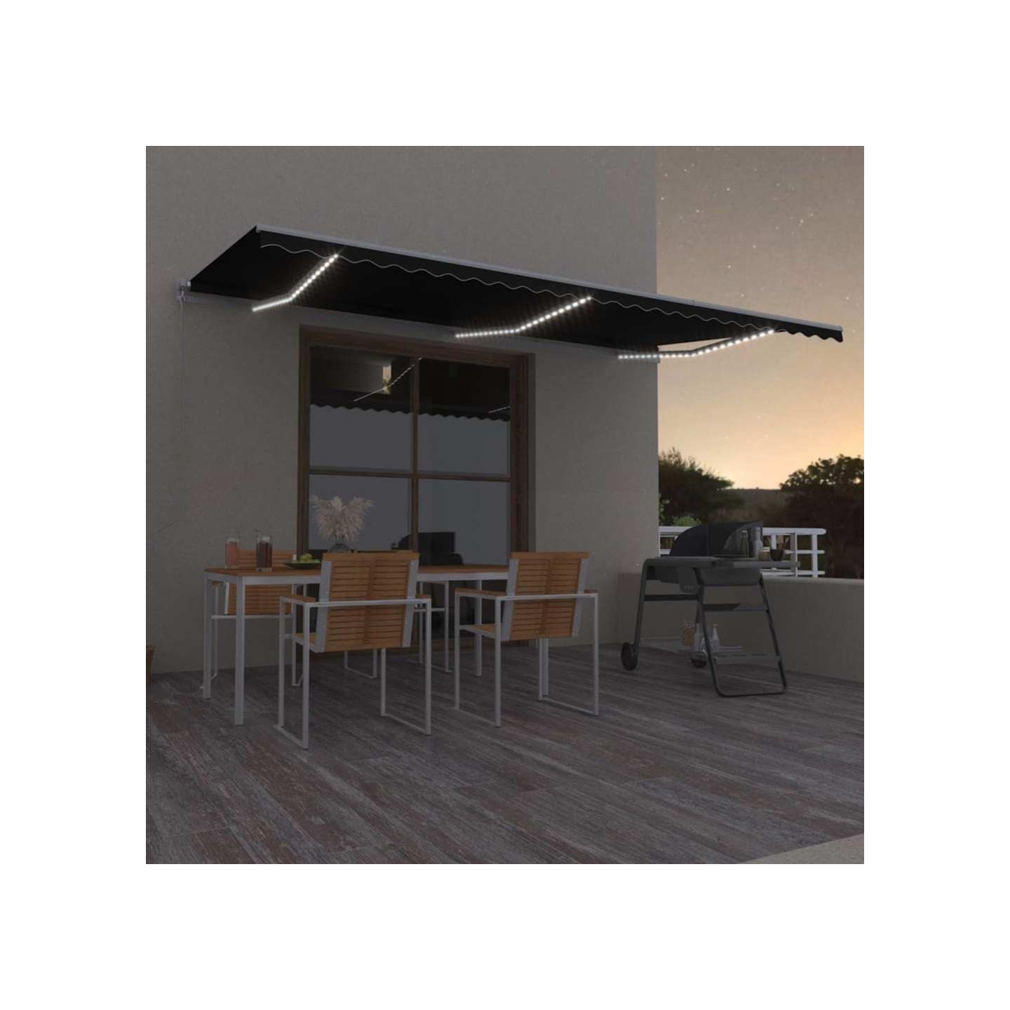 Auvent manuel rétractable avec LED 600x300 cm Anthracite