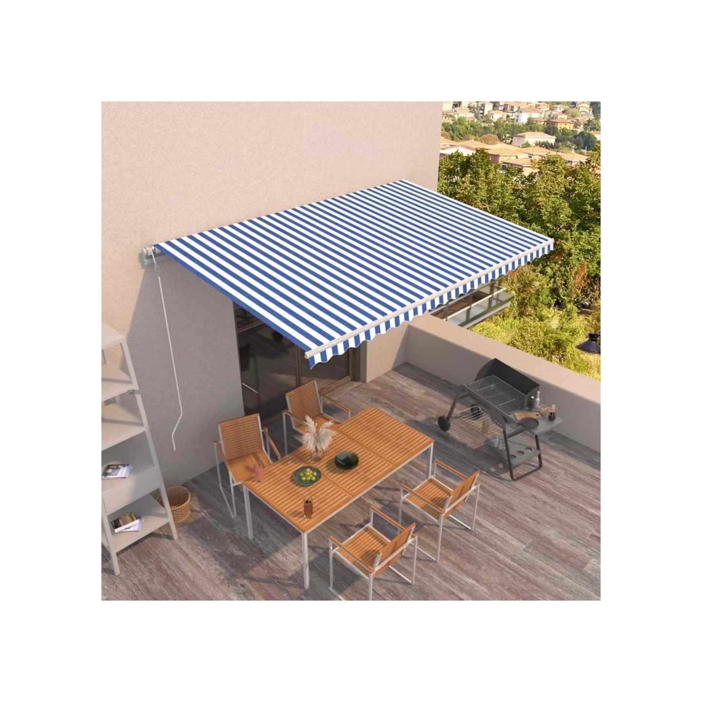 Auvent rétractable automatique 500x350 cm Bleu et blanc