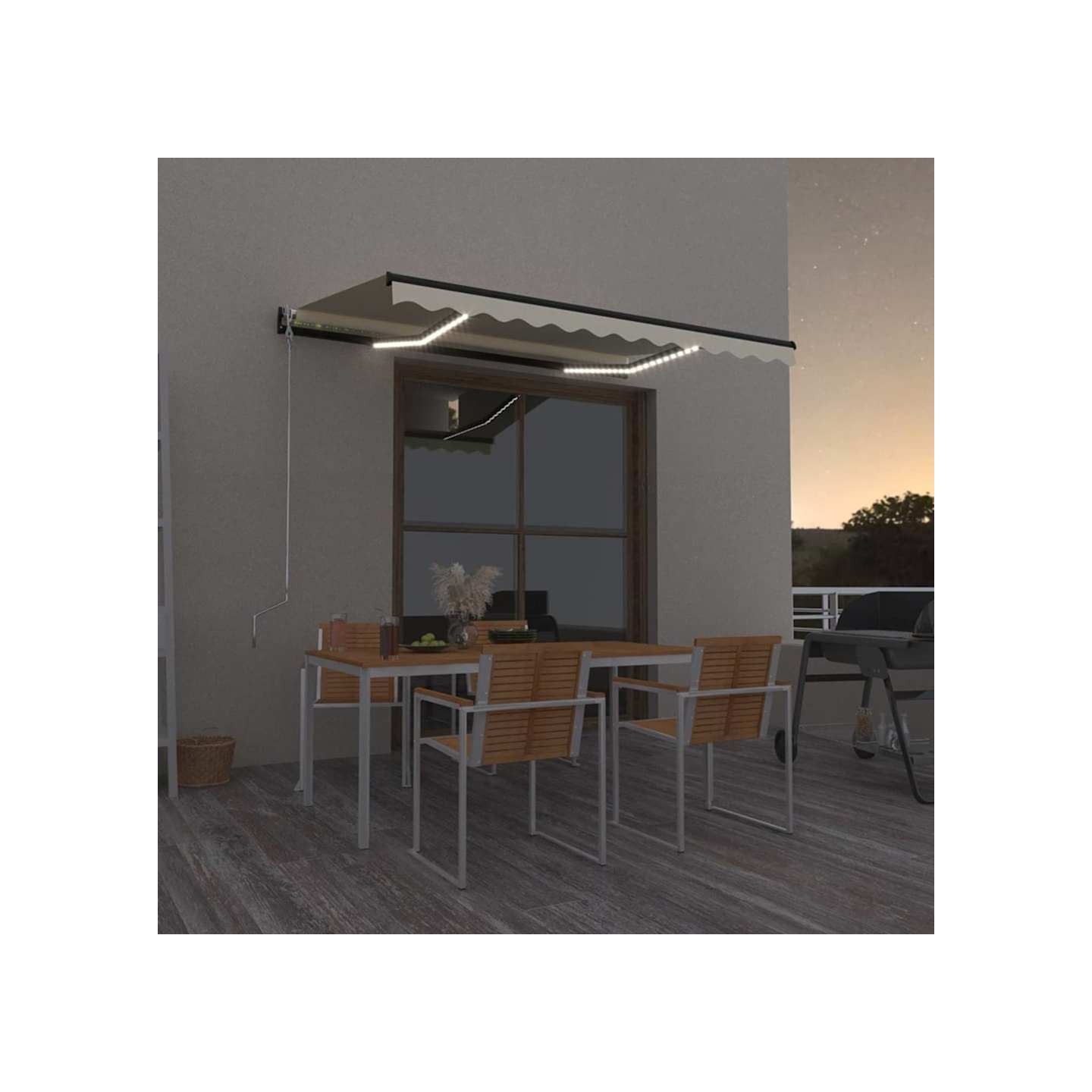 Auvent manuel rétractable avec LED 350x250 cm Crème