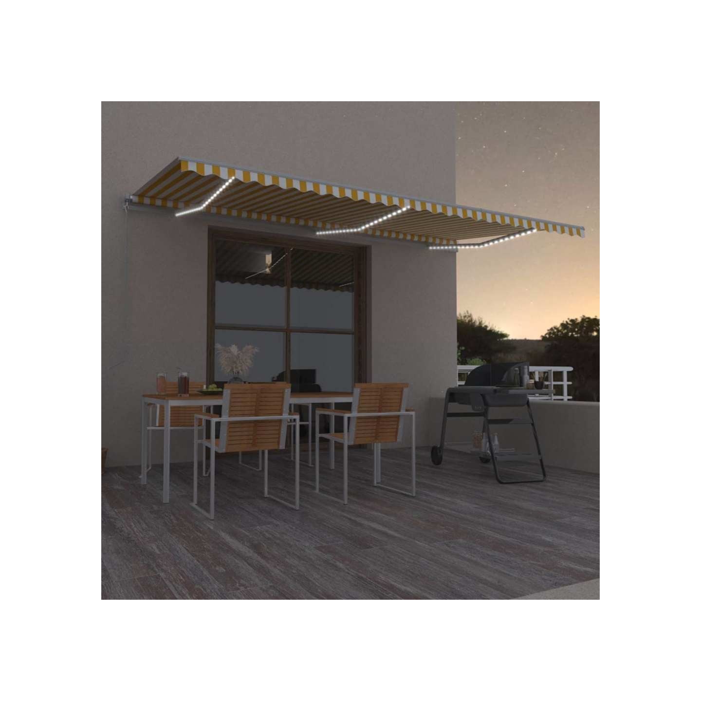 Auvent manuel rétractable avec LED 600x350 cm Jaune et blanc