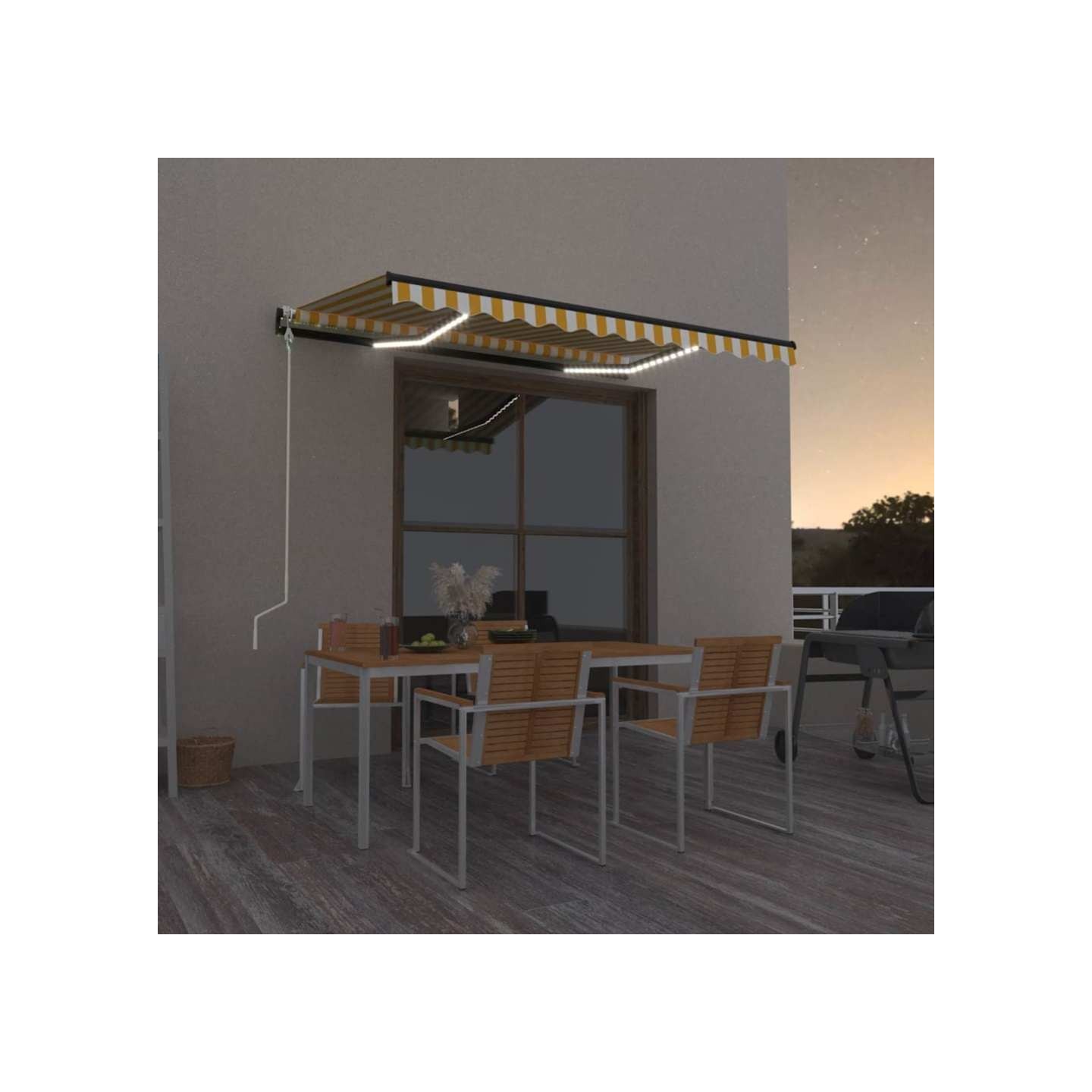 Auvent automatique capteur de vent/LED 350x250cm Jaune et blanc