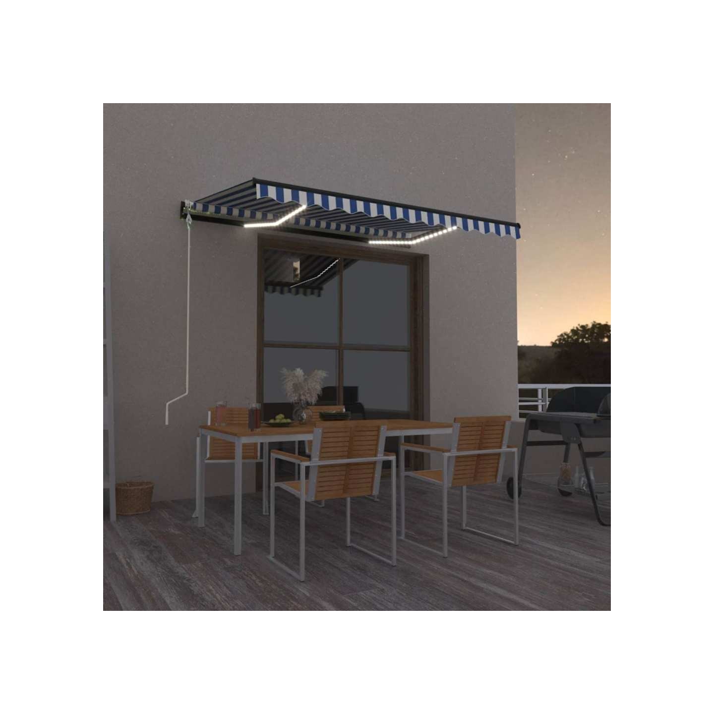 Auvent automatique capteur de vent/LED 350x250 cm Bleu et blanc