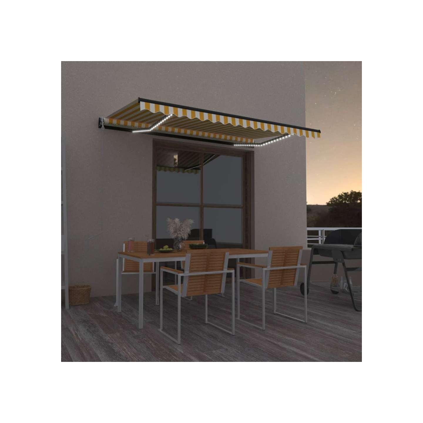 Auvent automatique capteur de vent/LED 450x300cm Jaune et blanc