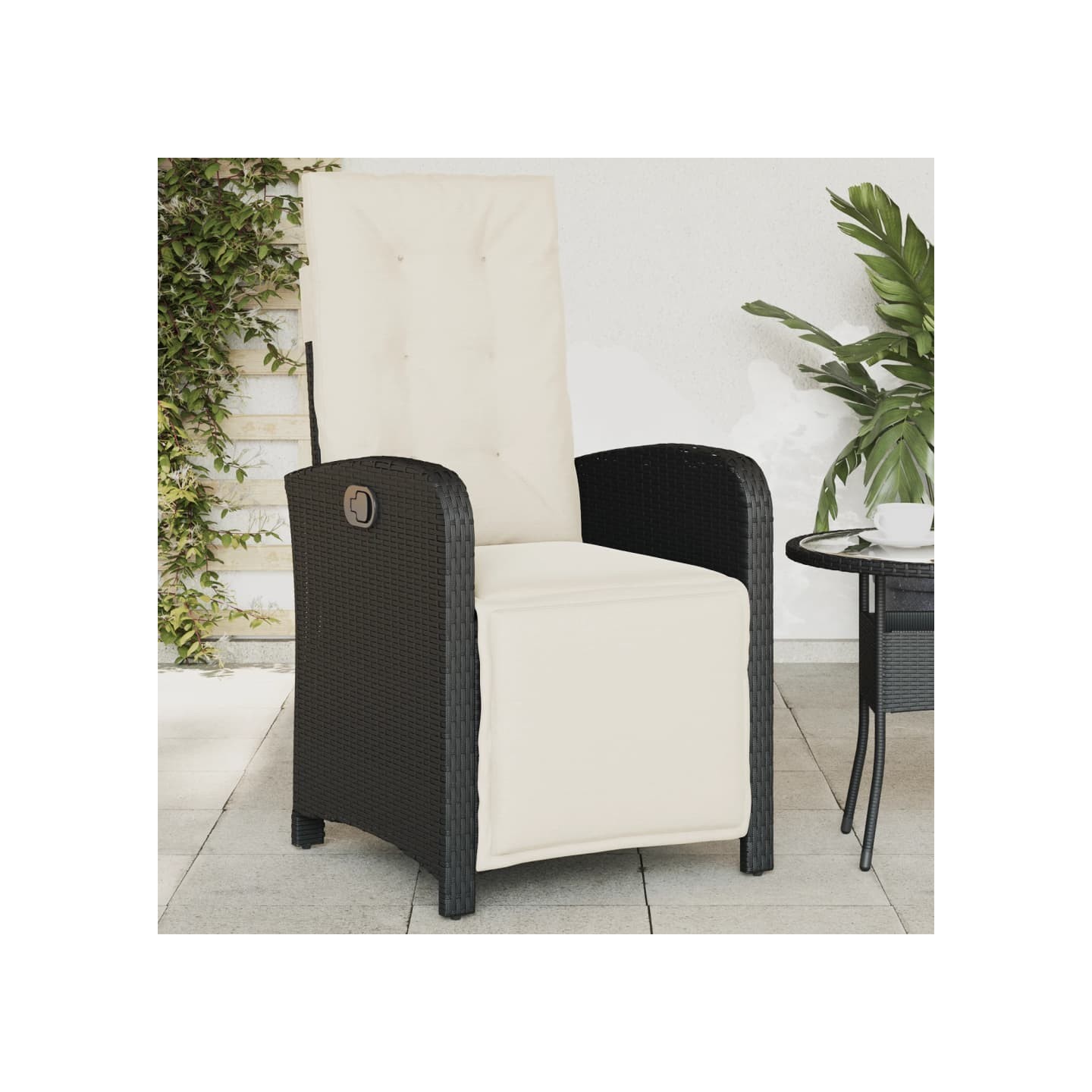 Chaise inclinable de jardin et repose-pied noir résine tressée